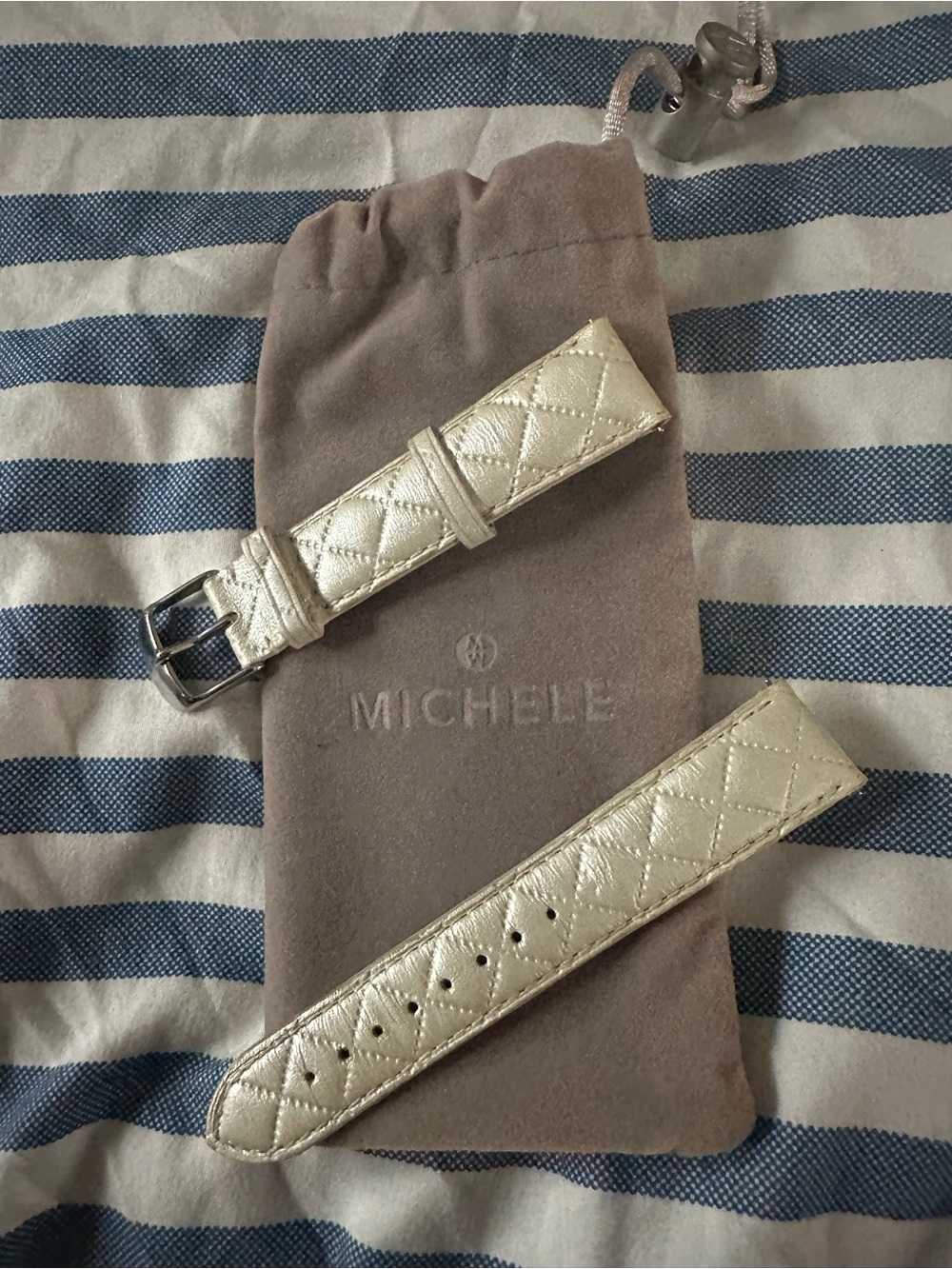 Michele Quilted Metallic Champagne Leather Watch Strap